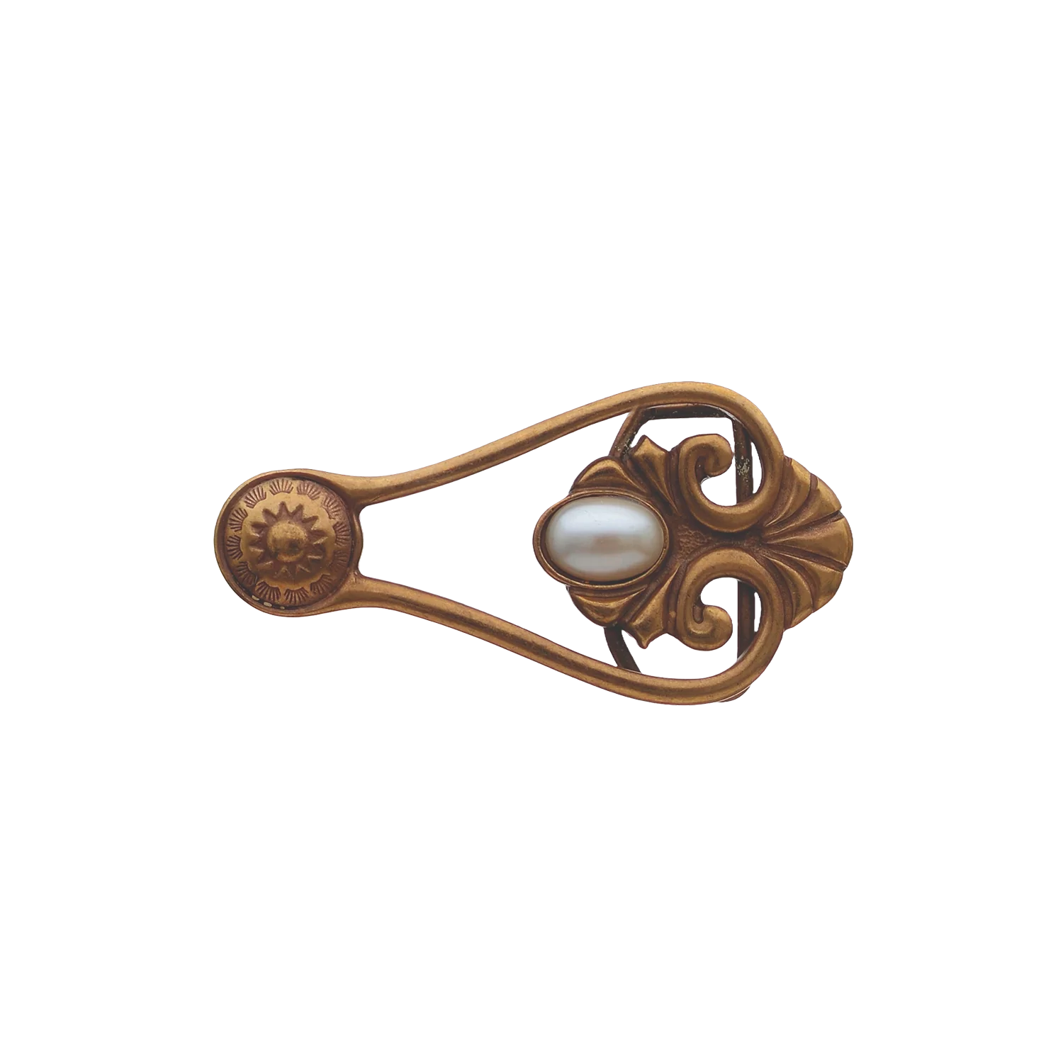 Pearl Fleur 40mm belt buckle in Old Gold + Stone.
