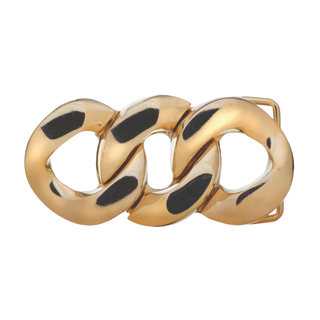 Gold chain link belt buckle with polished finish, modern fashion accessory, Italian design inspired vintage buckle, stylish men’s belt hardware, collectible decorative accessory