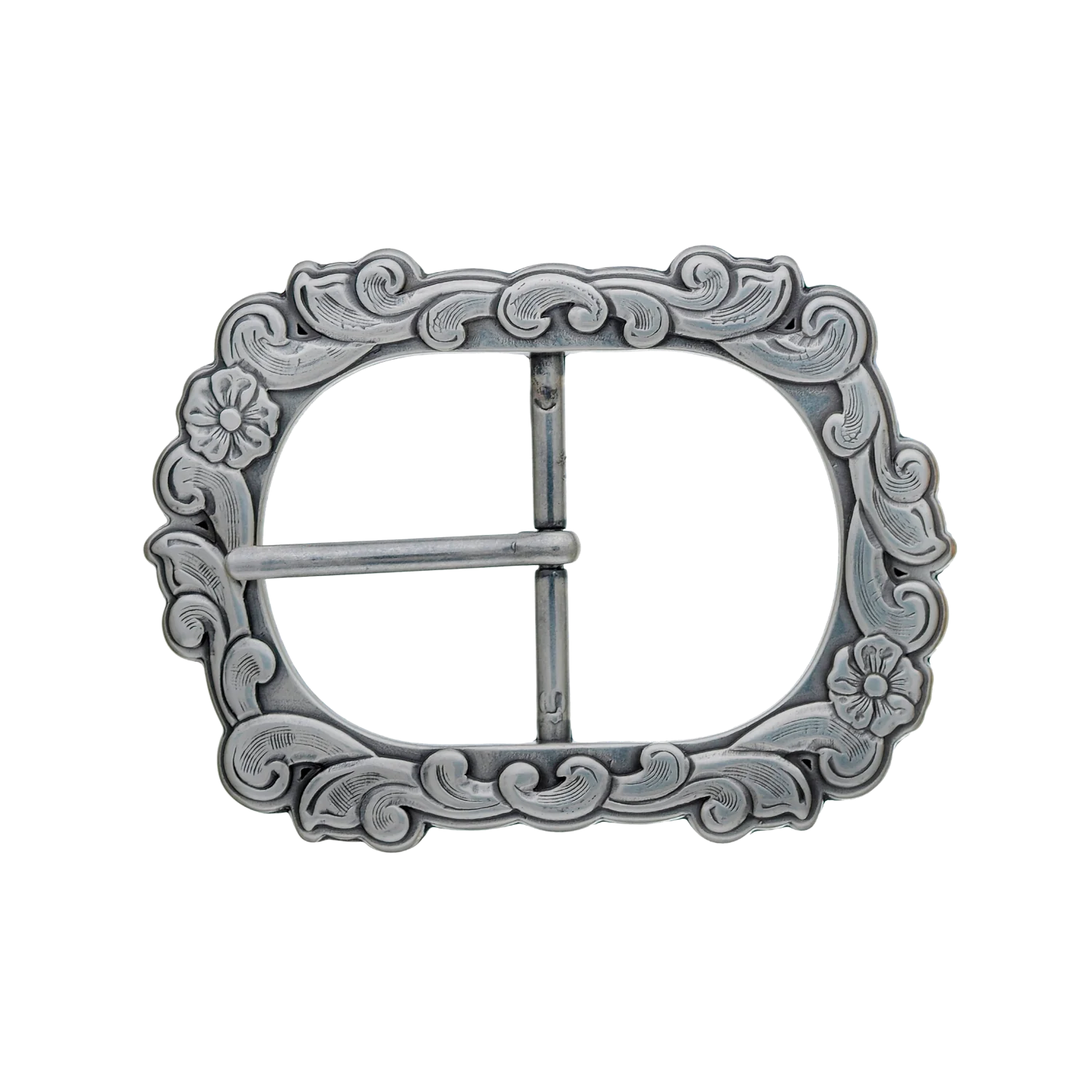 Floral Rococo 40mm belt buckle in English Silver. 