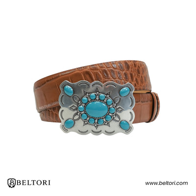 Turquoise Concho English Silver Complete Belt – Miele Brown Leather