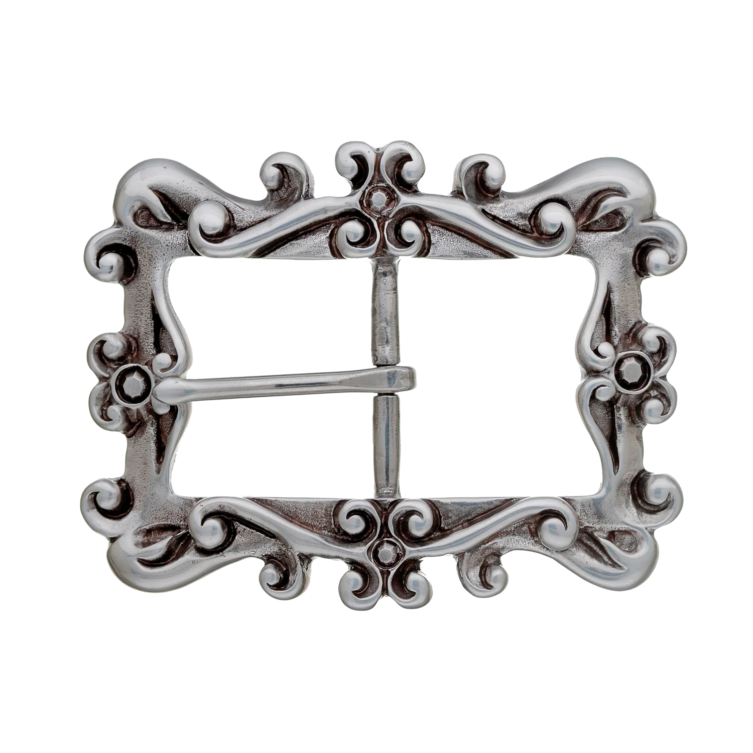 Baroque Scroll 40mm belt buckle in English Silver. 