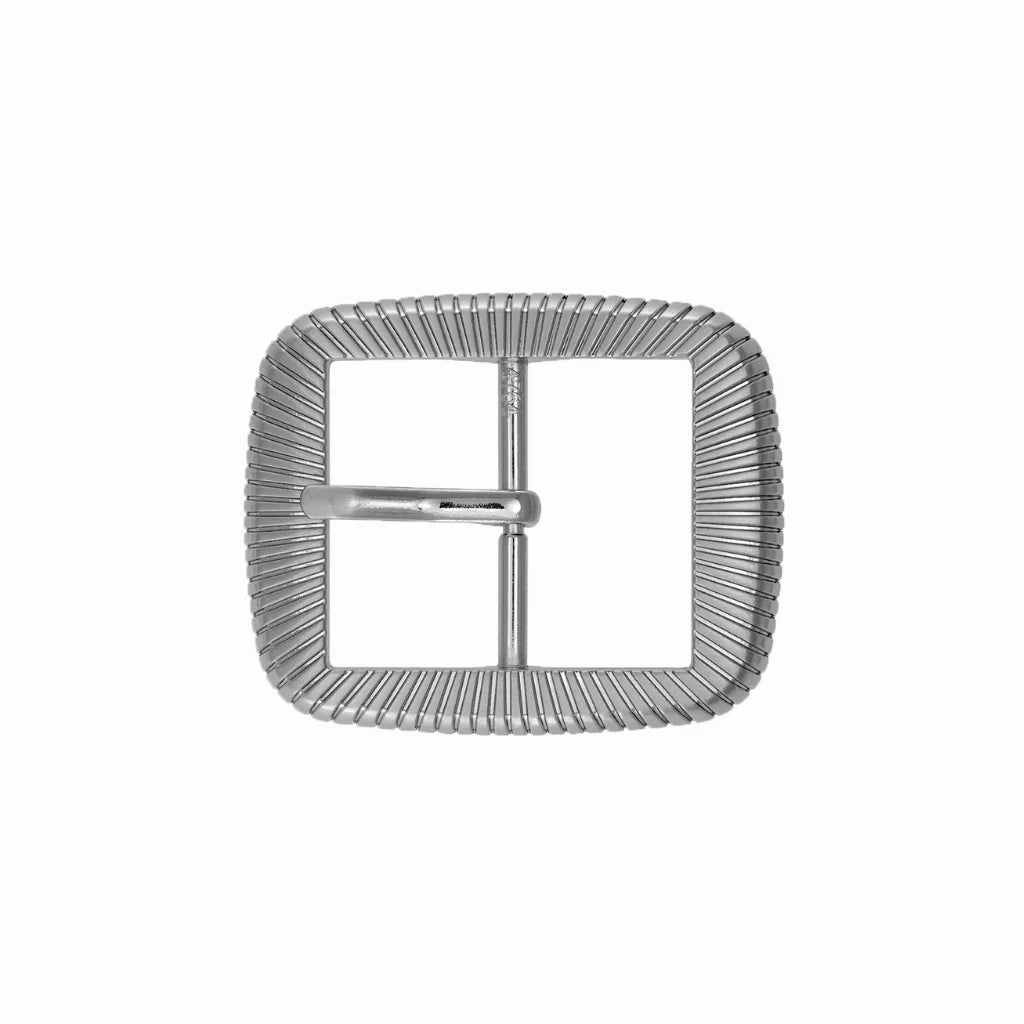 Ribbed Rectangle 40mm belt buckle in English Silver Finish.