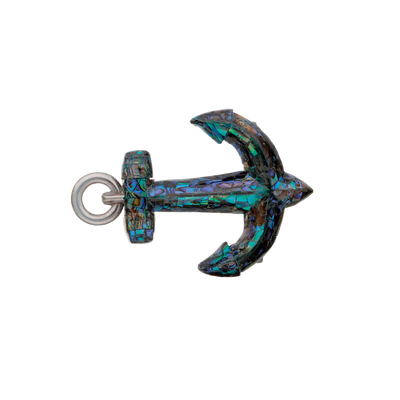 Intricate abalone shell anchor belt buckle, a striking fashion accessory with a unique Italian design, perfect for a nautical or coastal look.

