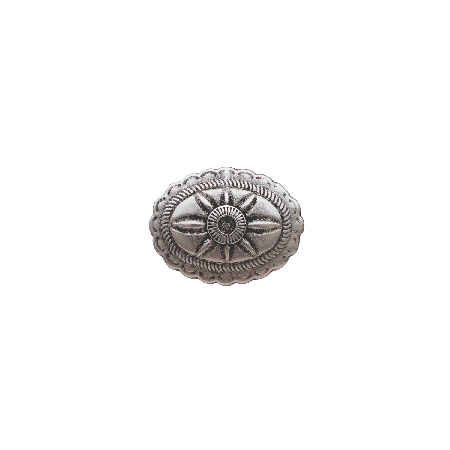 Silver decorative button on a white background