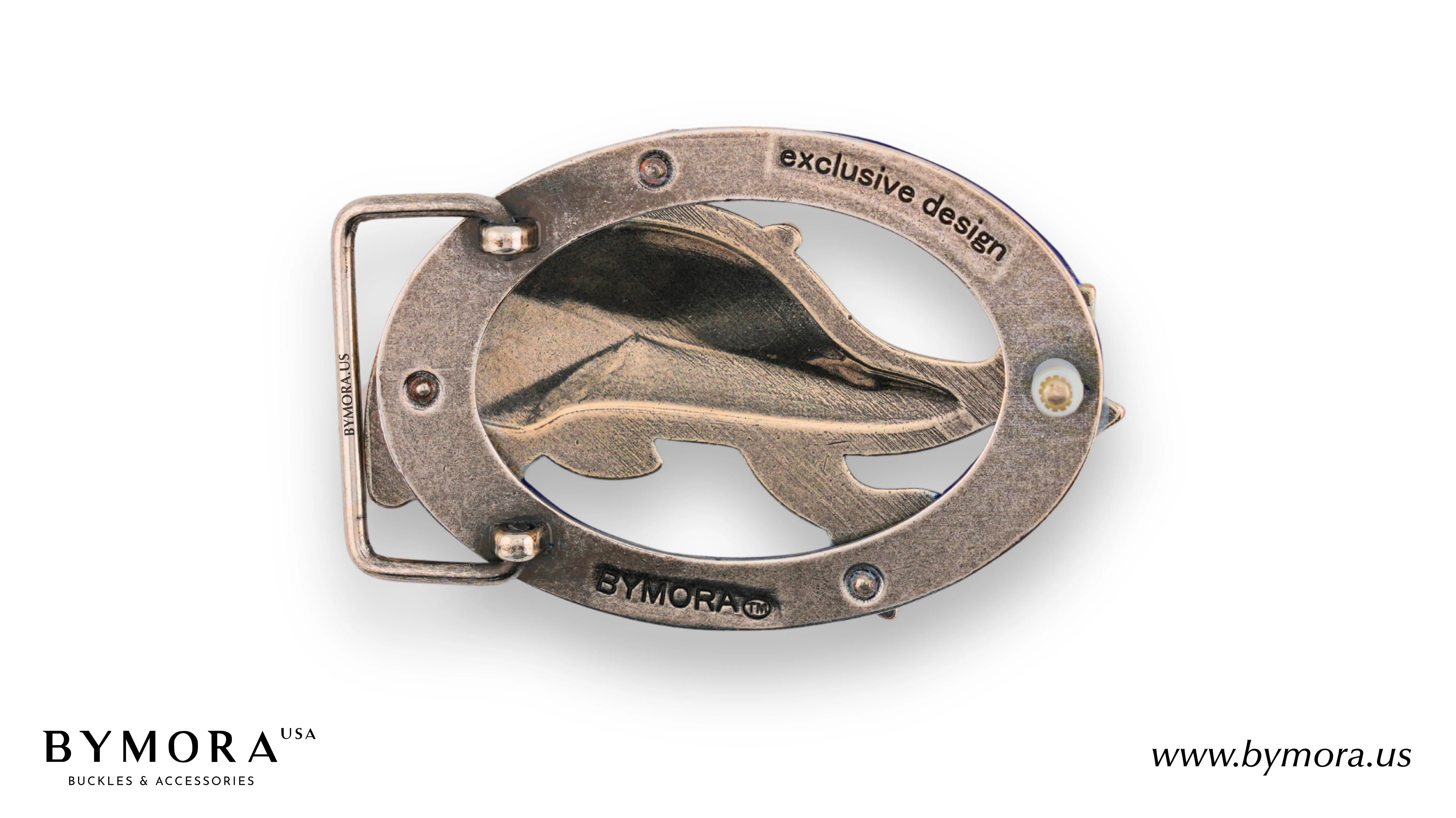 Luxury belt buckle dolphins with blue mother of pearl Italian design