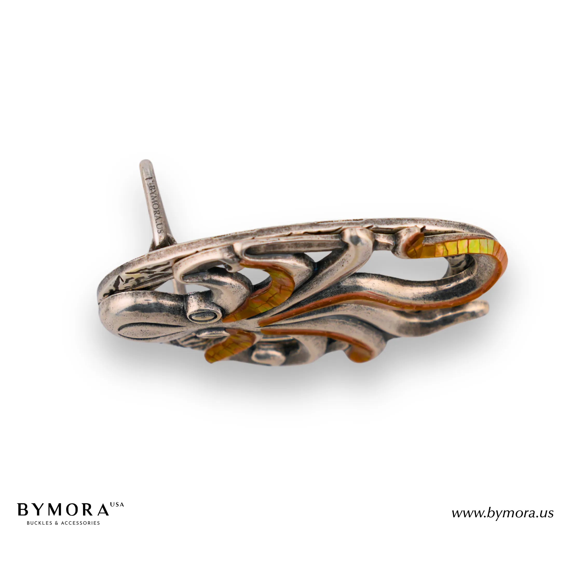 Luxury belt buckle octopus with orange mother of pearl Italian design 