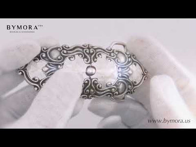 Ornate Scroll Cracked White Mother of Pearl Complete Belt 1.5"