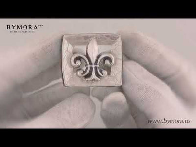 Fleur-de-Lis 40mm Belt Buckle – English Silver Finish + Cracked White & Paua Blue Mother of Pearl