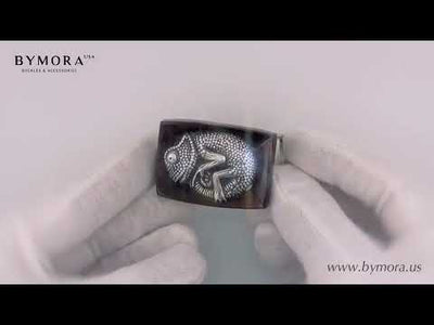 Chameleon 40mm Belt Buckle – English Silver Finish + Black Tab Mother of Pearl
