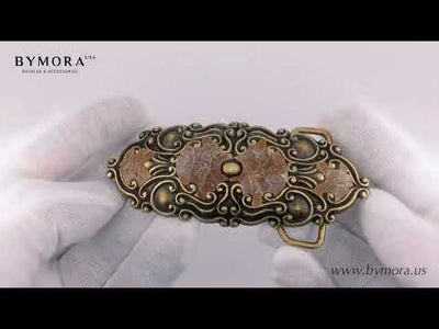 Ornate Scroll 40mm Belt Buckle – Old Gold Finish + Raw Mother of Pearl