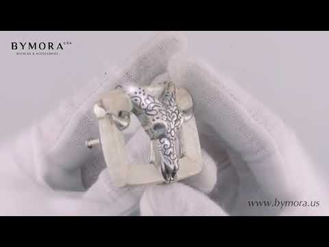 Load video: Bull Skull 40mm Belt Buckle – English Silver Finish + Cracked Raw Mother of Pearl