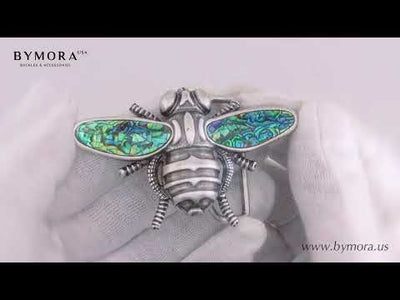 Bee Motif 40mm Belt Buckle – English Silver Finish + Paua Blue Mother of Pearl