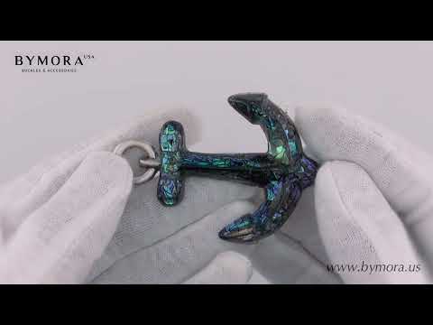Load video: Anchor 40mm Belt Buckle – English Silver Finish + Cracked Paua Blue Mother of Pearl