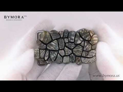 Mosaic 40mm Belt Buckle – Shiny Gun Metal Finish + Solid Raw Black Lip Mother of Pearl