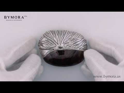 Load video: Textured Coral-Inspired 40mm Belt Buckle – English Silver Finish + Cracked Violet Oyster Mother of Pearl