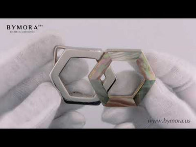 Interlocking Hexagon 40mm Belt Buckle – Shiny Nickelfree Finish + Black Lip & Brown Lip Mother of Pearl