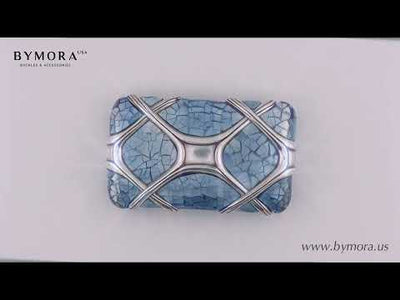 Geometric Interlace 40mm Belt Buckle – Black & English Silver + Blue Hammer Shell Mother of Pearl