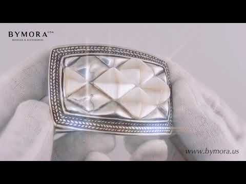 Load video: Geometric Mosaic 40mm Belt Buckle — English Silver Finish
